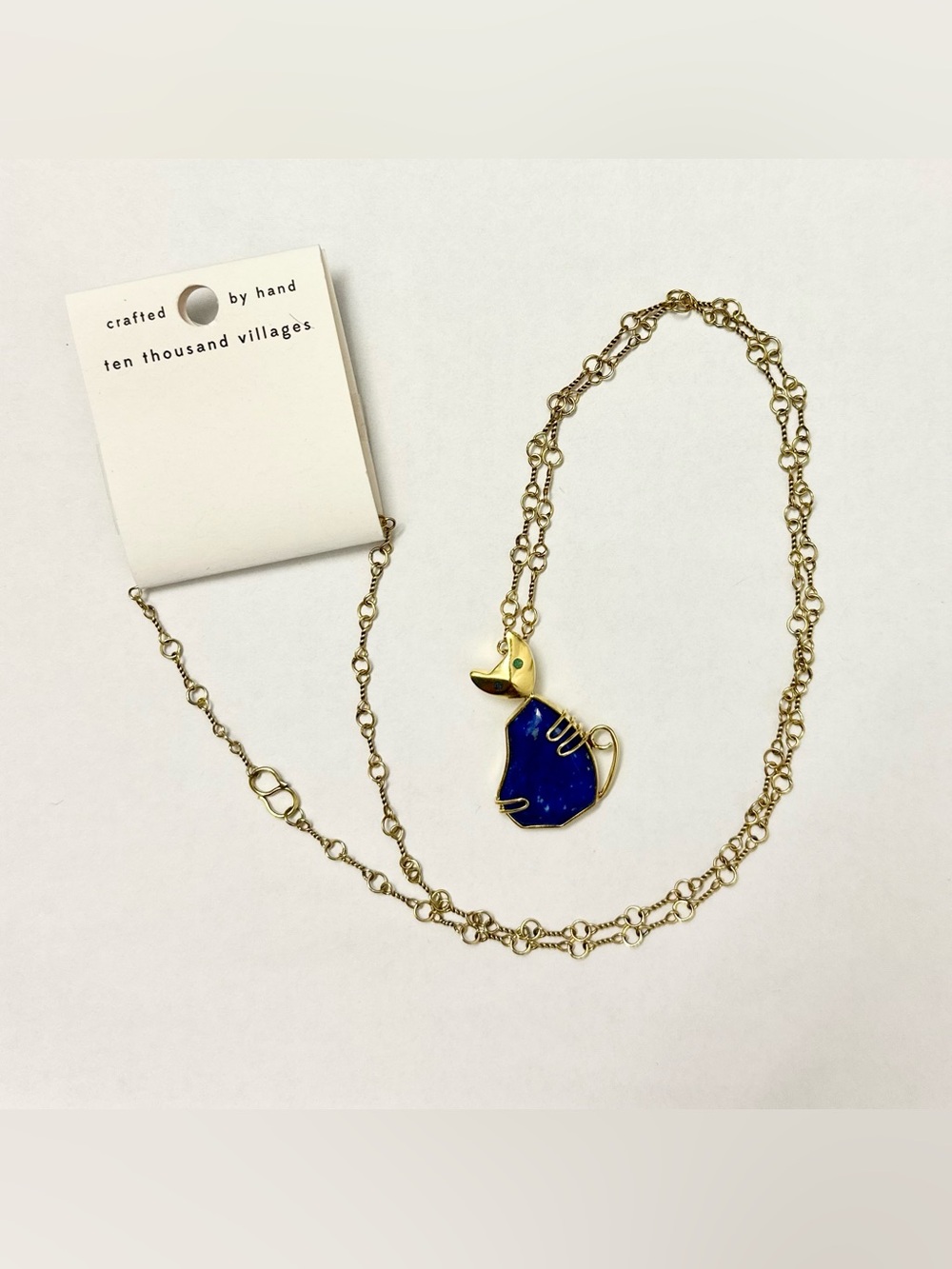 Handmade Afghan Lapis Lazuli Cat Pendant Necklace NWT - Picture 6 of 11